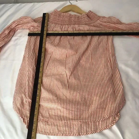 MICHAEL Kors Top XSMALL Cerise Pink White Candy Striped Off-Shoulder Designer - Picture 6 of 7